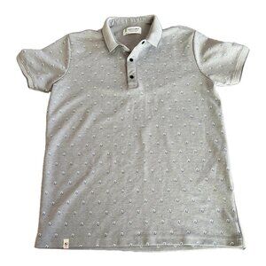 Saints Crew Men's Medium Short Sleeve Button Down Gray Patterned Polo